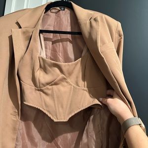 BROWN BLAZER SET w/ MATCHING CORSET TANK TOP